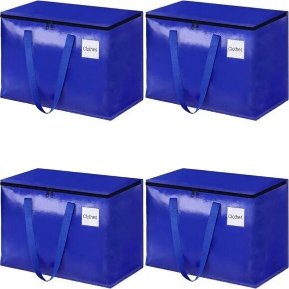4 Large Moving Tote Bags W/ Zippers & Carrying Handles Heavy Duty Storage Blue - Picture 1 of 8